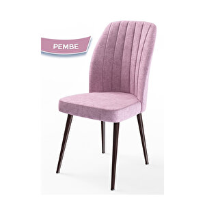 Platinum Serisi, Üst Kalite Mutfak Sandalyesi, Metal Kahverengi İskeletli, 6 Adet Sandalye Pembe