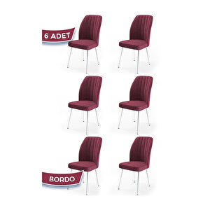 Platinum Serisi, Üst Kalite Mutfak Sandalyesi, Metal Beyaz İskeletli, 6 Adet Sandalye Bordo