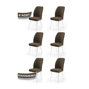 Platinum Serisi, Üst Kalite Mutfak Sandalyesi, Metal Beyaz İskeletli, 6 Adet Sandalye Kahverengi