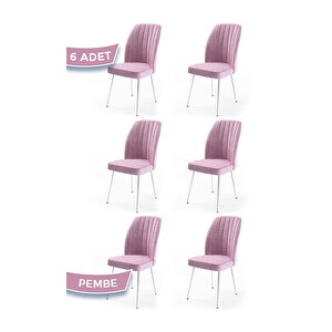 Platinum Serisi, Üst Kalite Mutfak Sandalyesi, Metal Beyaz İskeletli, 6 Adet Sandalye Pembe