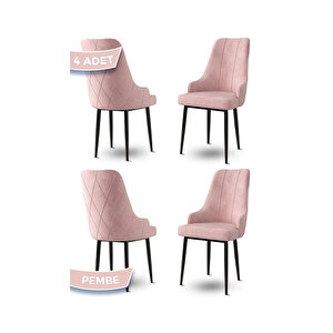 Trex Serisi, 1.sınıf Babyface Kumaş Sandalye, Siyah Metal Ayak, 4 Adet Sandalye Pembe