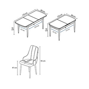 Ram Serisi, 80x132 Açılabilir Barok Ahşap Desen Mutfak Masa Takımı, 4 Sandalye