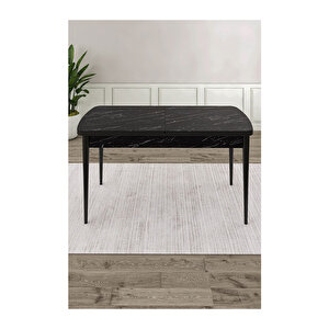 Ram Serisi, 80x132 Açılabilir Siyah Mermer Desen Mutfak Masası Takımı, 4 Sandalye Pembe