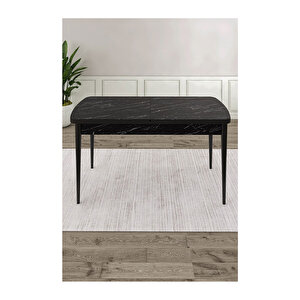 Ram Serisi, 80x132 Açılabilir Siyah Mermer Desen Mutfak Masası Takımı, 4 Sandalye