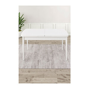 Ram Serisi, 80x132 Açılabilir Beyaz Masa,mutfak Masası Takımı, 4 Sandalye Gri