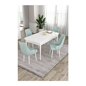 Ram Serisi, 80x132 Açılabilir Beyaz Masa,mutfak Masası Takımı, 4 Sandalye