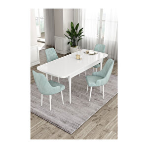 Ram Serisi, 80x132 Açılabilir Beyaz Masa,mutfak Masası Takımı, 4 Sandalye