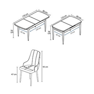 Ram Serisi, 80x132 Açılabilir Beyaz Masa,mutfak Masası Takımı, 4 Sandalye