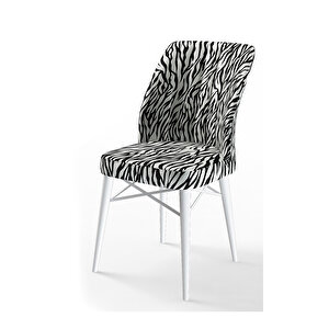 Flex Serisi, Üst Kalite Mutfak Sandalyesi, 1 Adet Sandalye, Gürgen Beyaz Ahşap Ayak Zebra