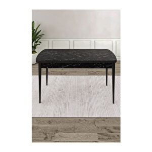 Ram Serisi, 80x132 Açılabilir Siyah Mermer Desen ,mutfak Masası Takımı, 6 Sandalye