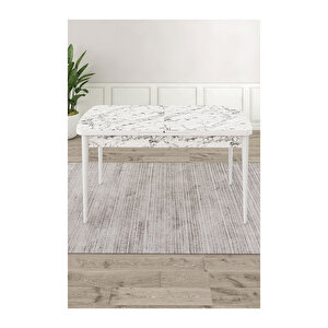 Ram Serisi, 80x132 Açılabilir Beyaz Mermer Desen ,mutfak Masası Takımı, 6 Sandalye Mürdüm