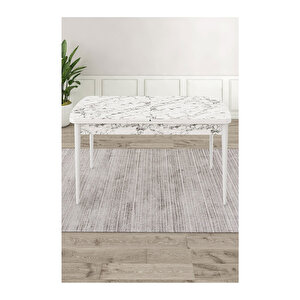 Ram Serisi, 80x132 Açılabilir Beyaz Mermer Desen ,mutfak Masası Takımı, 6 Sandalye Su Yeşili