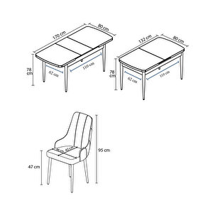 Ram Serisi, 80x132 Açılabilir Barok Ahşap Desen Mutfak Masa Takımı, 4 Sandalye Ve 1 Bench