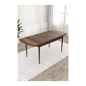 Ram Serisi, 80x132 Açılabilir Barok Ahşap Desen Mutfak Masa Takımı, 4 Sandalye Ve 1 Bench