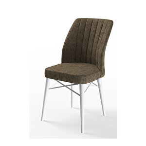 Flex Serisi, Üst Kalite Mutfak Sandalyesi, 4 Adet Sandalye, Gürgen Beyaz Ahşap Ayak Kahverengi