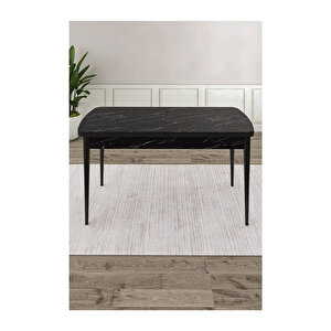 Ram Serisi, 80x132 Açılabilir Siyah Mermer Desen ,mutfak Masası Takımı, 4 Sandalye Ve 1 Bench Siyah