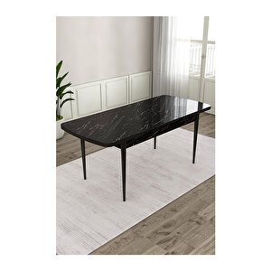 Ram Serisi, 80x132 Açılabilir Siyah Mermer Desen ,mutfak Masası Takımı, 4 Sandalye Ve 1 Bench Siyah