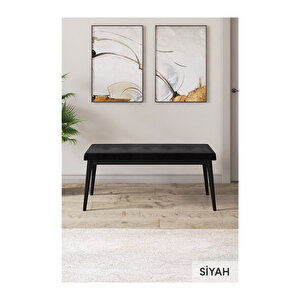 Ram Serisi, 80x132 Açılabilir Siyah Mermer Desen ,mutfak Masası Takımı, 4 Sandalye Ve 1 Bench