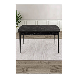 Ram Serisi, 80x132 Açılabilir Siyah Mermer Desen ,mutfak Masası Takımı, 4 Sandalye Ve 1 Bench Pembe