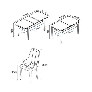 Ram Serisi, 80x132 Açılabilir Siyah Mermer Desen ,mutfak Masası Takımı, 4 Sandalye Ve 1 Bench
