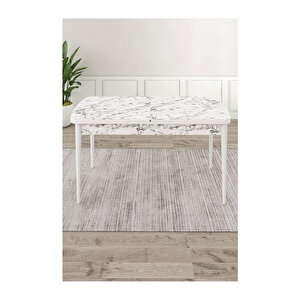 Ram Serisi, 80x132 Açılabilir Beyaz Mermer Desen ,mutfak Masası Takımı, 4 Sandalye Ve 1 Bench Antrasit