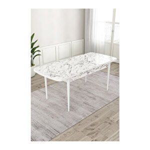 Ram Serisi, 80x132 Açılabilir Beyaz Mermer Desen ,mutfak Masası Takımı, 4 Sandalye Ve 1 Bench
