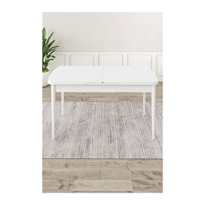 Ram Serisi, 80x132 Açılabilir Beyaz Masa, Mutfak Masası Takımı, 4 Sandalye Ve 1 Bench Lacivert
