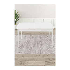 Ram Serisi, 80x132 Açılabilir Beyaz Masa, Mutfak Masası Takımı, 4 Sandalye Ve 1 Bench Mürdüm