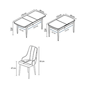 Ram Serisi, 80x132 Açılabilir Beyaz Masa, Mutfak Masası Takımı, 4 Sandalye Ve 1 Bench