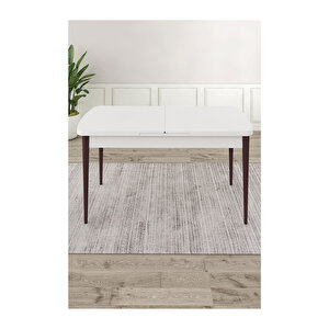 Ram Serisi, 80x132 Açılabilir Beyaz Masa Kahve Ayak Mutfak Masası Takımı, 4 Sandalye Ve 1 Bench Antrasit