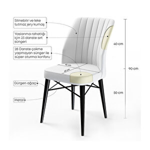 Flex Serisi, Üst Kalite Mutfak Sandalyesi, 6 Adet Sandalye, Gürgen Beyaz Ahşap Ayak Füme