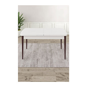 Ram Serisi, 80x132 Açılabilir Beyaz Masa Kahve Ayak Mutfak Masası Takımı, 4 Sandalye Ve 1 Bench Siyah