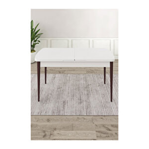 Ram Serisi, 80x132 Açılabilir Beyaz Masa Kahve Ayak Mutfak Masası Takımı, 4 Sandalye Ve 1 Bench Pembe