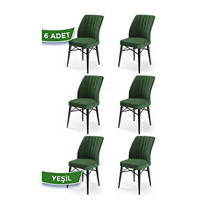 Flex Serisi, Üst Kalite Mutfak Sandalyesi, 6 Adet Sandalye, Gürgen Siyah Ahşap Ayak Yeşil