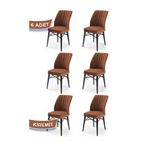 Flex Serisi, Üst Kalite Mutfak Sandalyesi, 6 Adet Sandalye, Gürgen Siyah Ahşap Ayak Kiremit