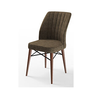 Flex Serisi, Üst Kalite Mutfak Sandalyesi, 6 Adet Sandalye, Gürgen Ceviz Ahşap Ayak Kahverengi