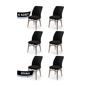 Flex Serisi, Üst Kalite Mutfak Sandalyesi, 6 Adet Sandalye, Gürgen Ceviz Ahşap Ayak Siyah