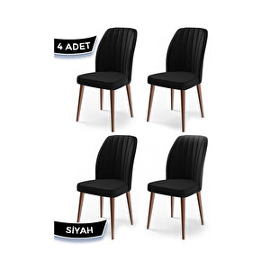 Etra Serisi, Üst Kalite Yemek Odası Sandalyesi, 4 Adet Sandalye, Ceviz Gürgen Ayaklı Siyah