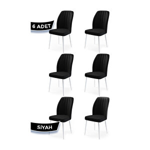Etra Serisi, Üst Kalite Yemek Odası Sandalyesi, 6 Adet Sandalye, Beyaz Gürgen Ayaklı Siyah