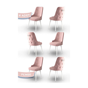 Enoa Serisi, Beyaz Gürgen Ayaklı 1.sınıf Babyface Kumaş 6 Adet Sandalye, Gümüş Halkalı Pembe