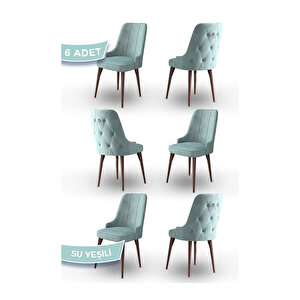 Enoa Serisi, Ceviz Gürgen Ayaklı 1.sınıf Babyface Kumaş 6 Adet Sandalye, Gümüş Halkalı Su Yeşili