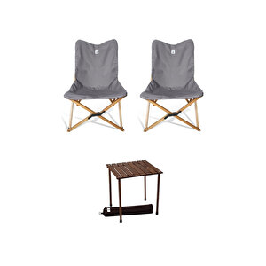 Ahşap Katlanır Masa Sandalye Seti Kahverengi Iskelet Koyu Gri Kılıf, 50x50 Masa