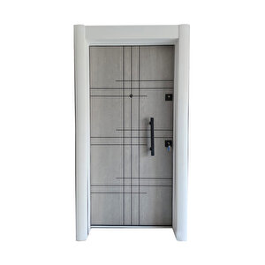Beyaz - Gri Daire Giriş Kapısı, Düz Model Çelik Kapı Sol