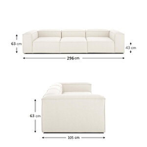 Mode Soft 3 Modül Kanepe Kırık Beyaz Keten 01 Kumaş(dairenize Teslim)