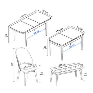 Marsilya Barok Desen 80x132 Mdf Açılabilir Mutfak Masası Takımı 4 Sandalye, 1 Bench