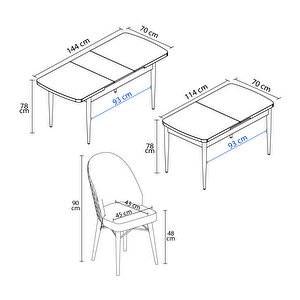 Marsilya Barok Desen 80x132 Mdf Açılabilir Mutfak Masası Takımı 6 Adet Sandalye