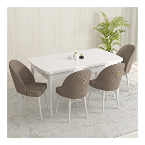 Marsilya Beyaz 80x132 Mdf Açılabilir Mutfak Masası Takımı 4 Adet Sandalye Cappucino