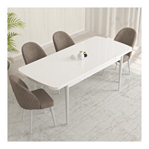 Marsilya Beyaz 80x132 Mdf Açılabilir Mutfak Masası Takımı 4 Adet Sandalye Cappucino
