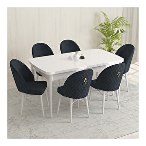 Marsilya Beyaz 80x132 Mdf Açılabilir Mutfak Masası Takımı 6 Adet Sandalye Antrasit