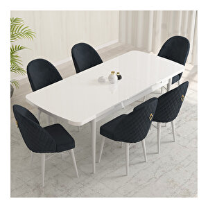 Marsilya Beyaz 80x132 Mdf Açılabilir Mutfak Masası Takımı 6 Adet Sandalye Antrasit